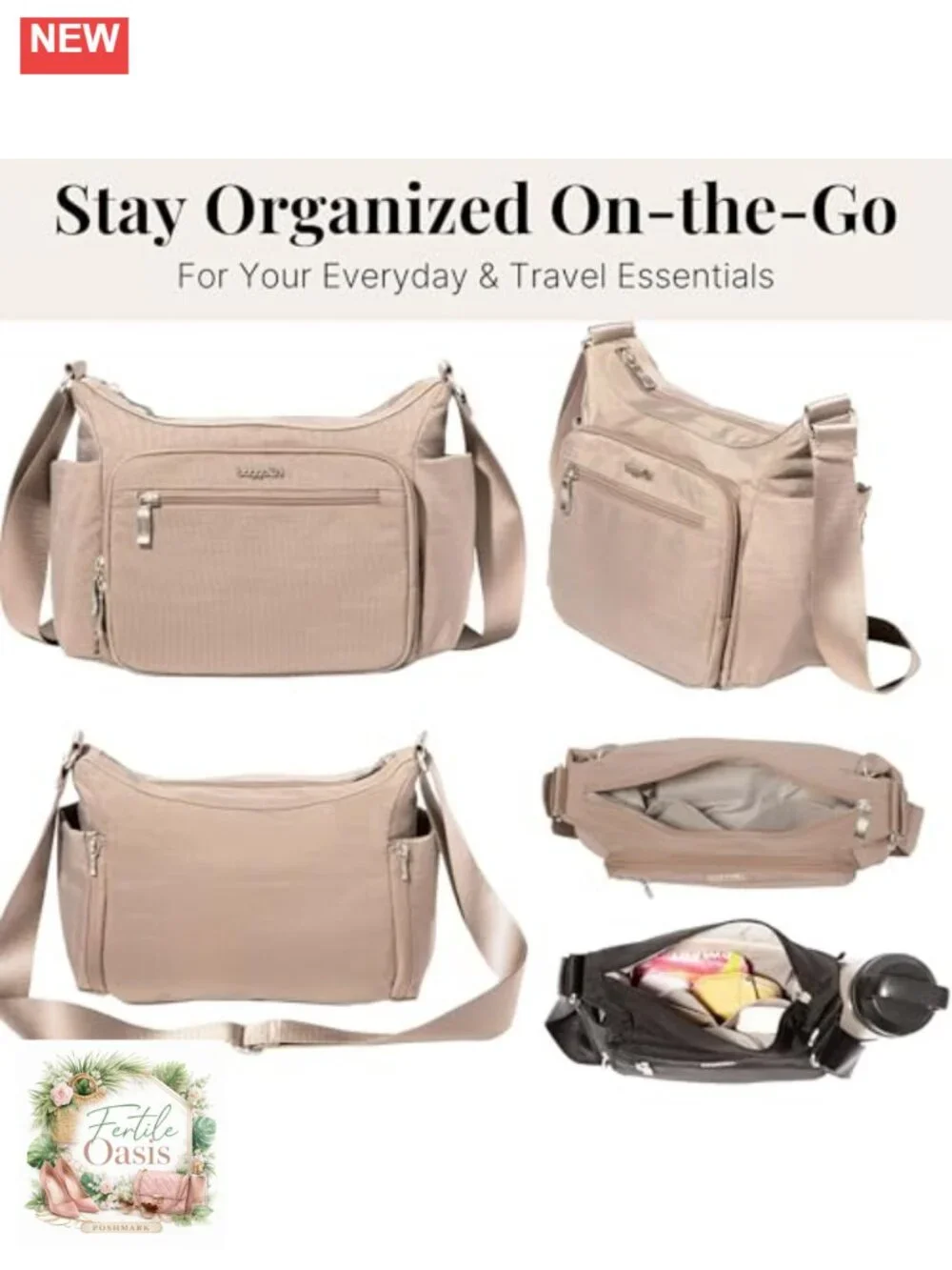 Nylon Crossbody Bag with RFID Protection - Hobo Style